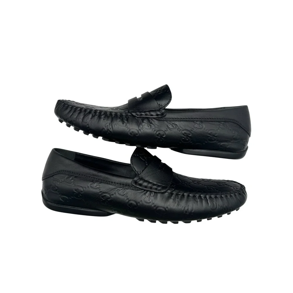 Gucci Black Guccissima Leather‎ Penny Loafers Size 6